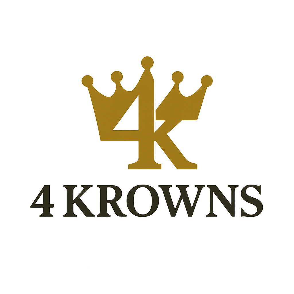 A company logo; the company name is 4 Krowns. Combine the 4 and "K" together where the straight line of the 4 is the straight line of the "K"