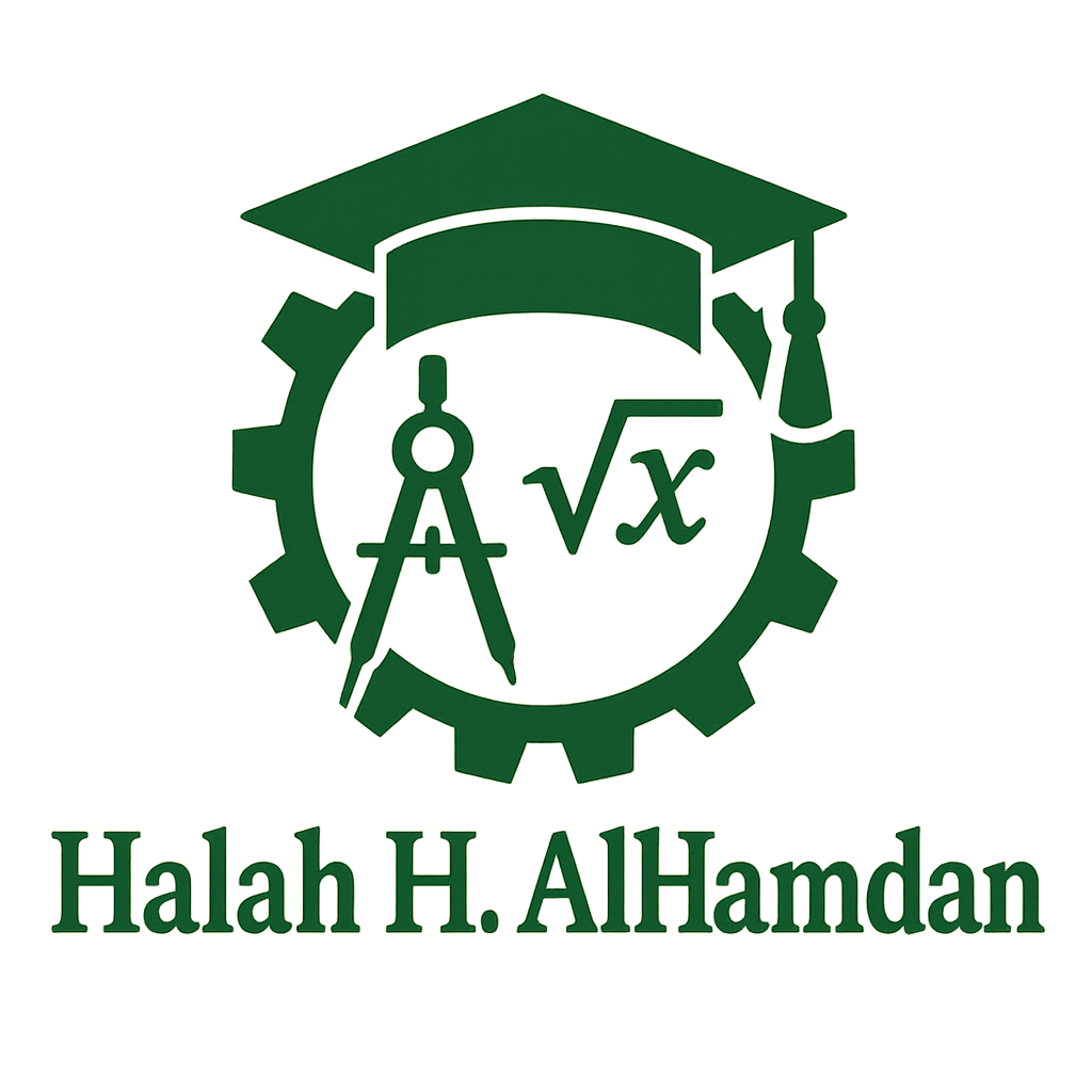 a logo using (Halah H. AlHamdan)
Include design elements of engineering, mathematics, green and academics
