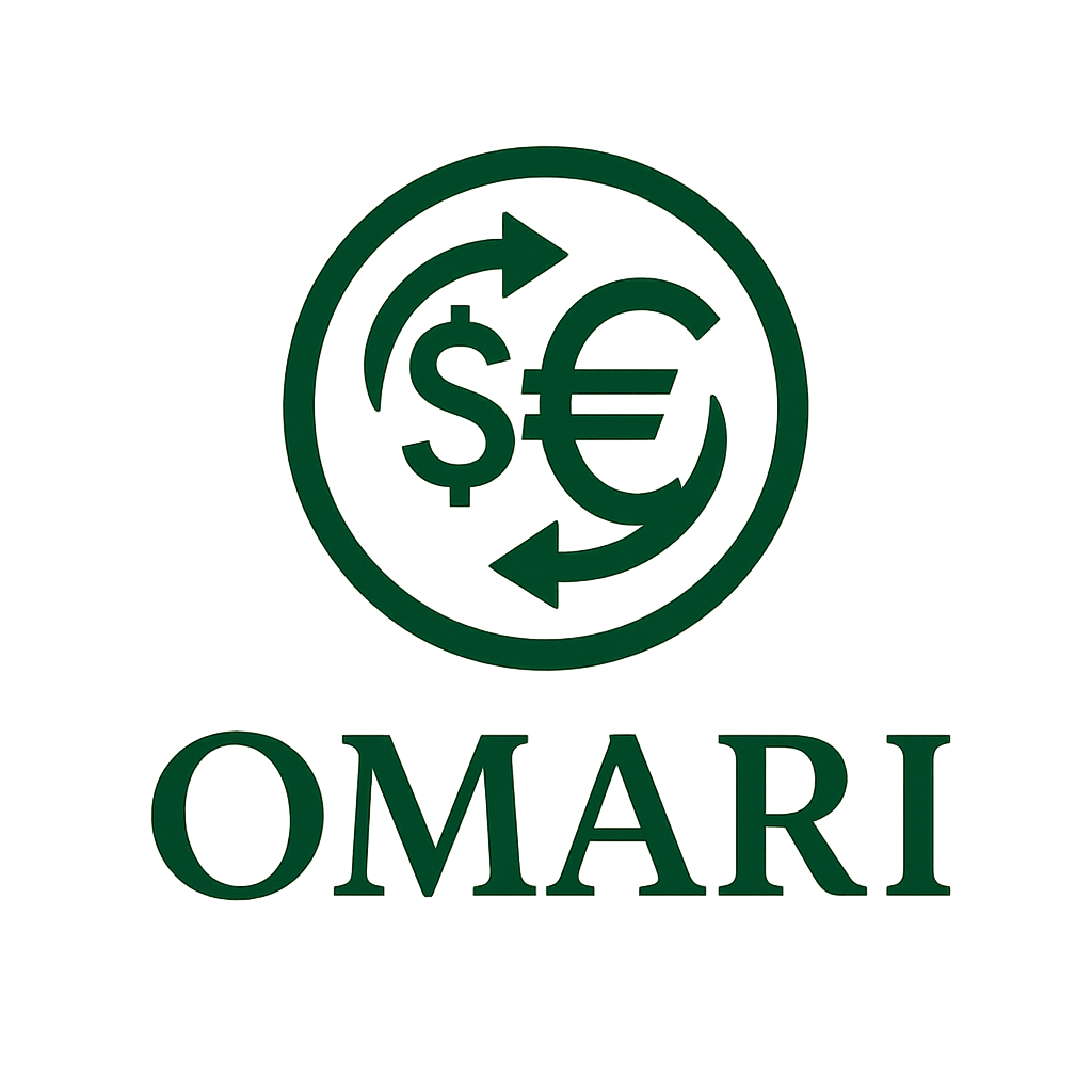 Create a Logo for an exchange money company,
company name: "Omari"
It is something related to trading, currency, money, dollars, euros, and the economy